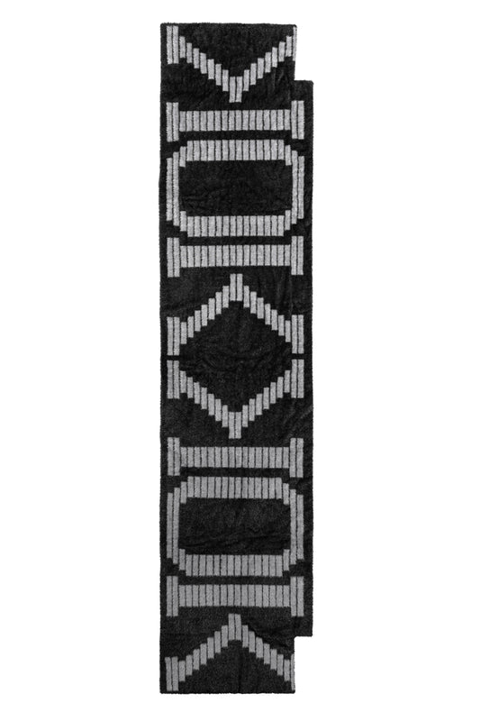 Fuzzy logo scarf with repeating OK logo pattern and offset section, unisex, length 175 cm, width 40 cm, available in the official OLAKALA® online store.
