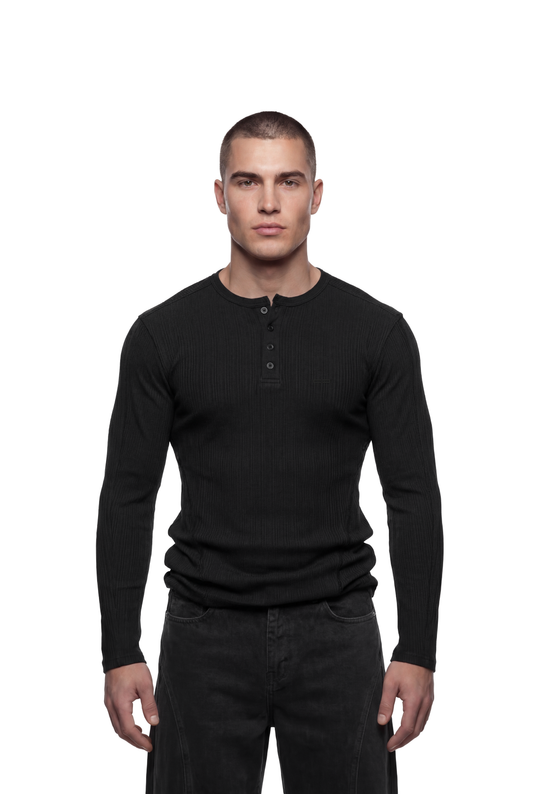 Henley Rib Long Sleeve black
