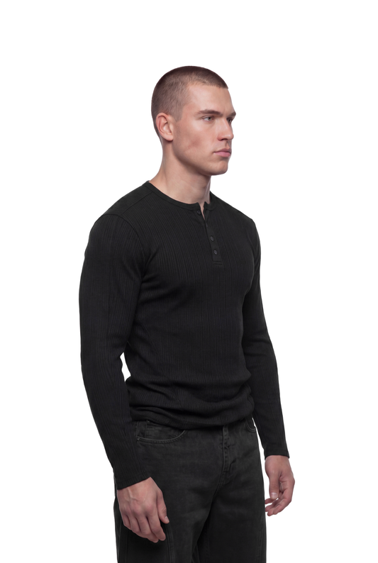 Henley Rib Long Sleeve black