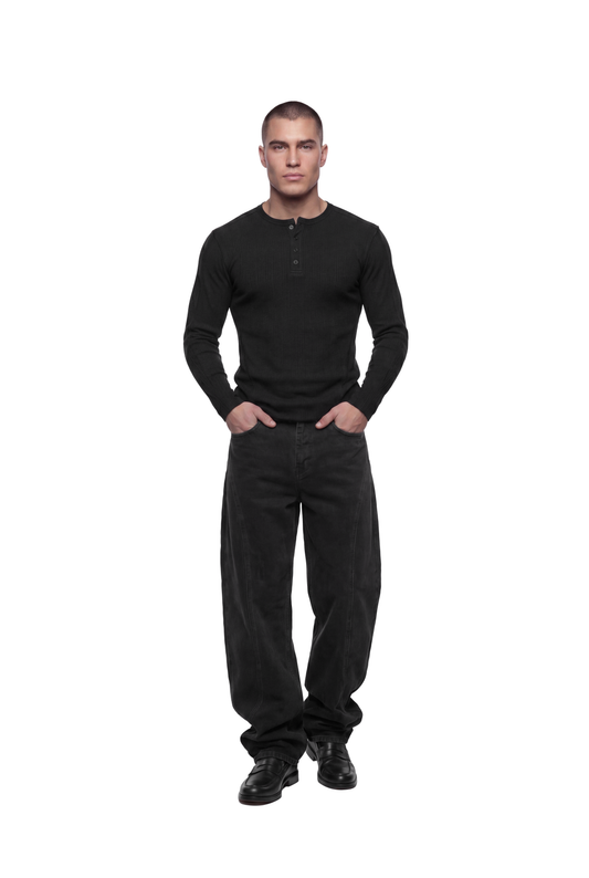 Henley Rib Long Sleeve black