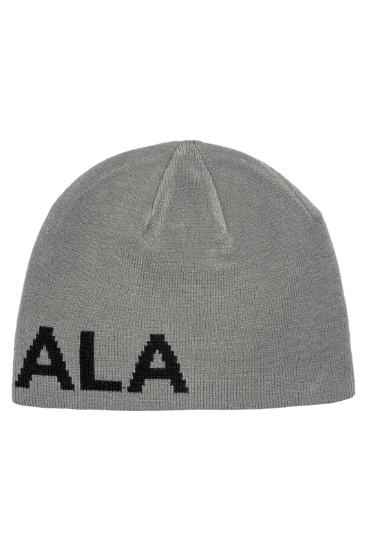 Grey knitted Light Logo Beanie with black ALA lettering on the brim, matching the OLAKALA style.