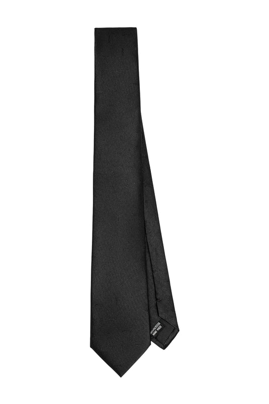 Monogram Tie Black: Black tie with subtle pattern and monogram, unisex. Wide blade at the front, narrow part behind. Perfect for the OLAKALA® online store.