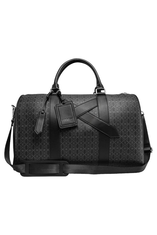 CC XL Weekender Bag Black mit geometrischem Muster, zwei Tragegriffen, abnehmbarem Schulterriemen, Ledergepäckanhänger, Metallschieber, abnehmbarer Schlüssel- und Pochette-Tasche. Maße: 55x27x33cm.