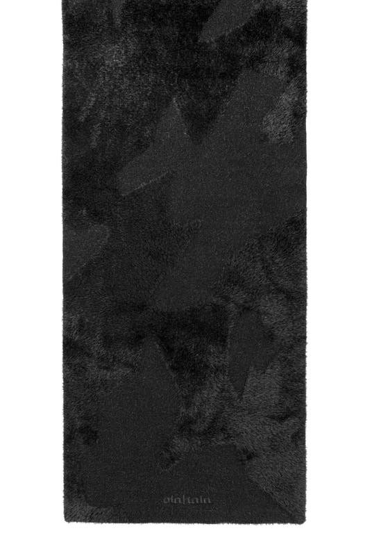 Grauzone fuzzy scarf black with irregular pattern, OLAKALA logo embroidery, length 180 cm, width 35 cm, suitable for unisex.