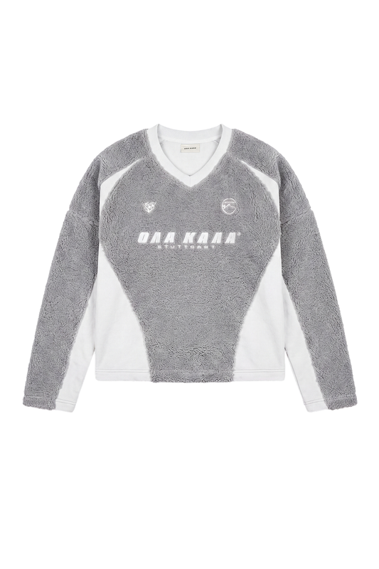 Fleece V-Neck Sweater Gray