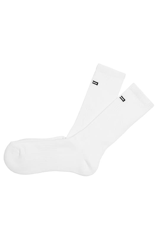 Distorted Icon Socks White 2-pack with different knitting patterns and embroidered OLAKALA logo, presented as a stylish addition to your wardrobe.