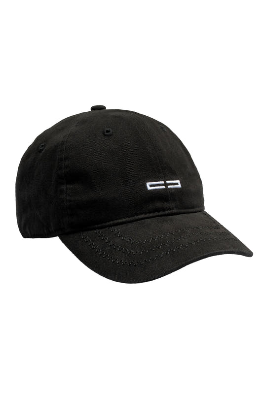 Black CC Icon Cap with embroidered OLAKALA logo on the front, adjustable with metal clip on the back, fashionable accessory from the official OLAKALA® online store.