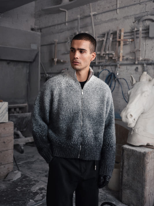 Fuzzy Gradient Knit Jacket
