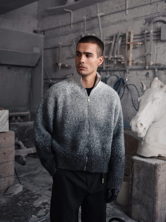 Fuzzy Gradient Knit Jacket