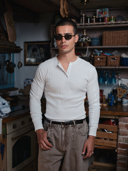 Henley Rib Longsleeve white