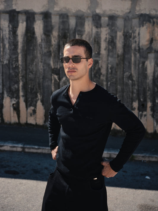 Henley Rib Long Sleeve black