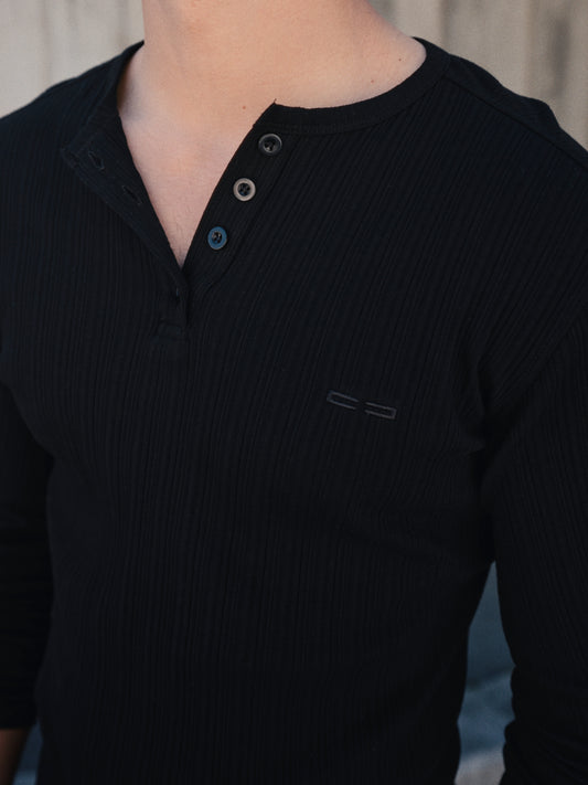 Henley Rib Long Sleeve black