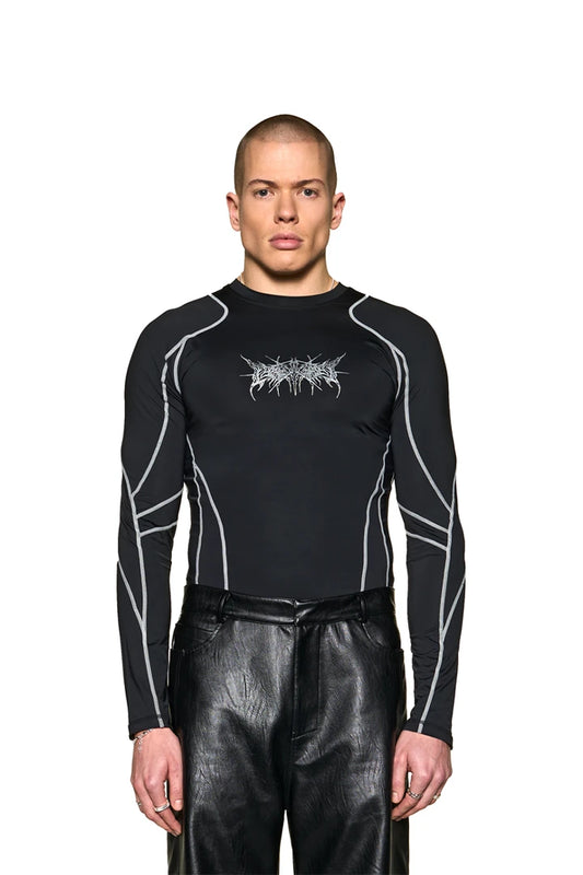 Anatomy Tech Longsleeve mit reflektierendem Defect Identity Druck auf der Brust, Ziernähte, enganliegend, unisex.