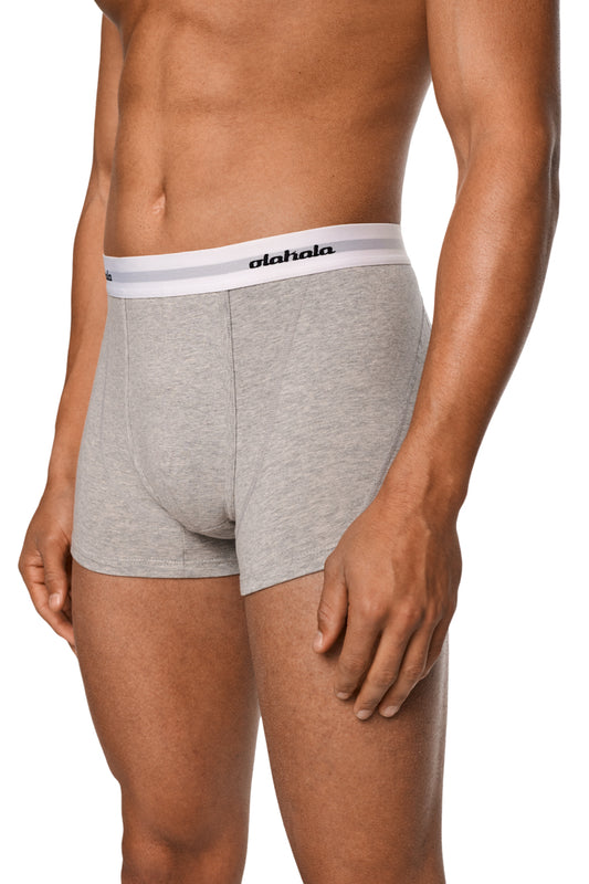 Mann trägt CC Boxershorts Gray 3er Pack mit elastischem Bund und eingewebtem Logo.