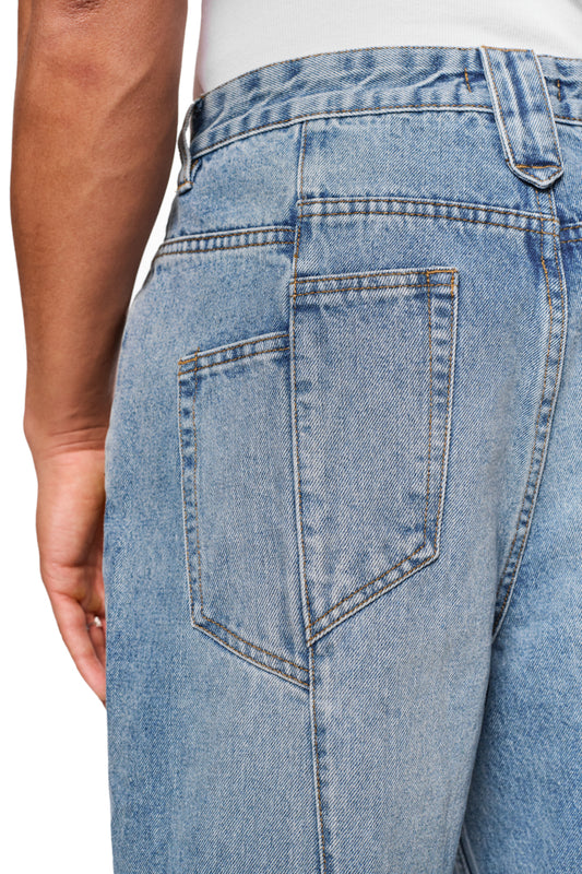 CC Core Denim Pants Blue aus robustem Denim im 5-Pocket-Style, lockere Passform, verwaschene Optik, OLAKALA PU-Patch sichtbar.