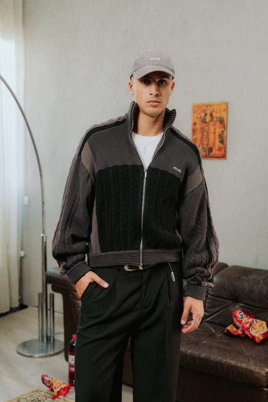 Knitted College Jacket Gray