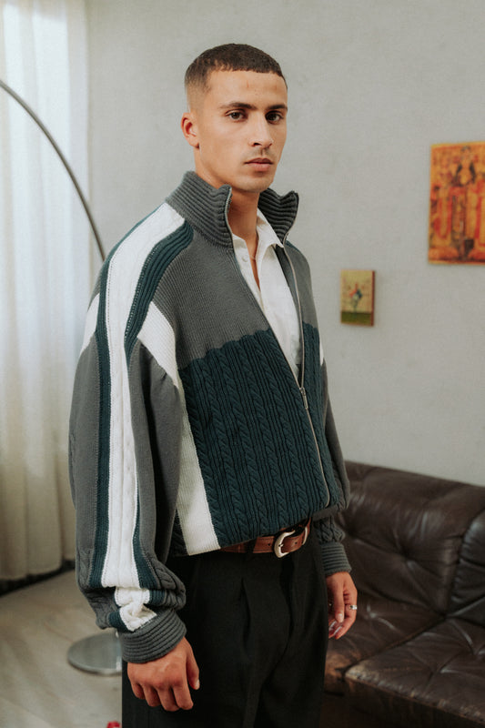 Knitted College Jacket Green