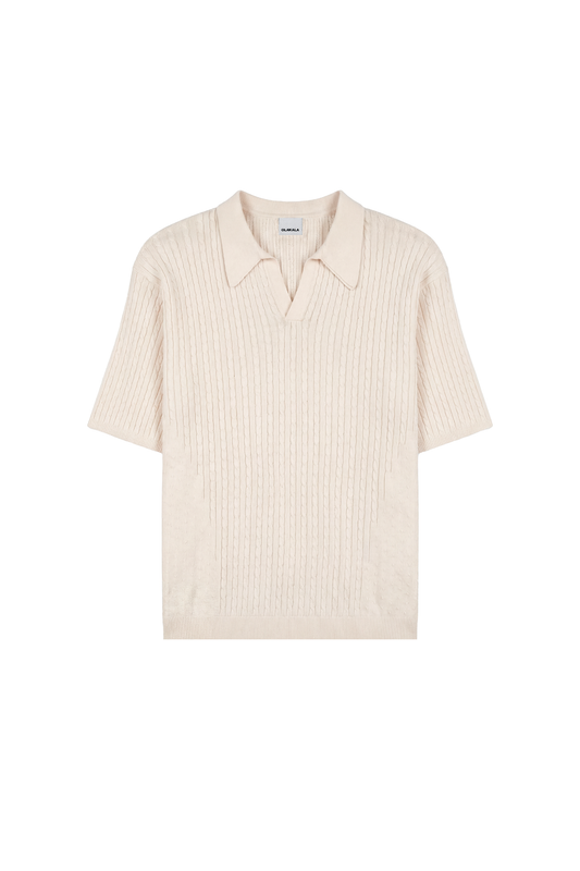 Fitted Knit Polo Creme