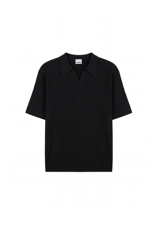 Fitted Knit Polo Black
