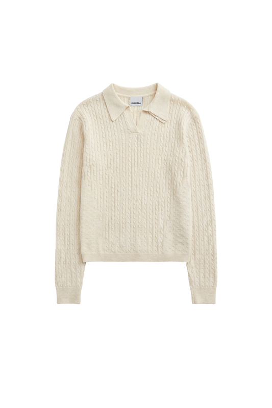 Exquisite Cable Knit Polo Creme