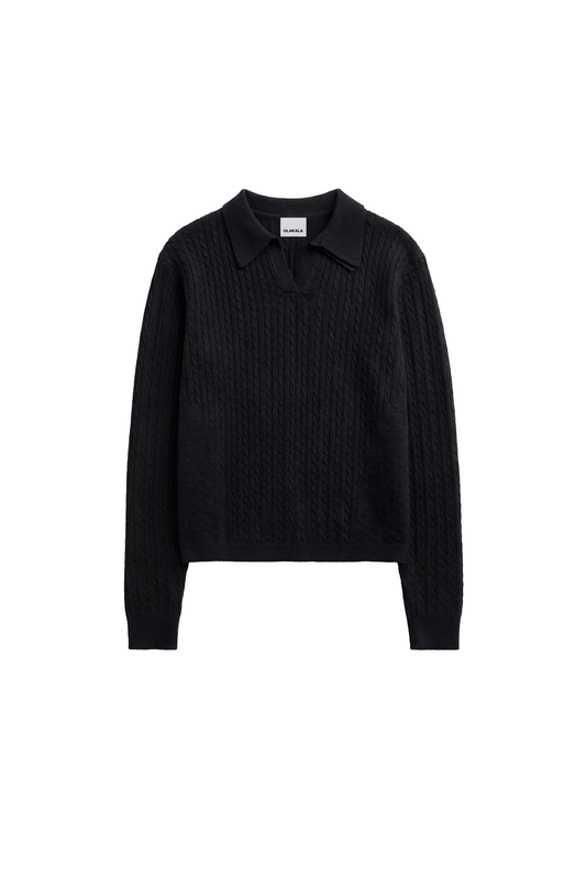 Exquisite Cable Knit Polo Black
