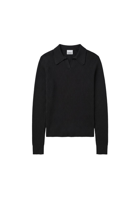 Exquisite Rib Knit Polo Black