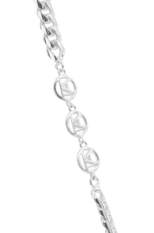 Silver CC logo bracelet with round links and knots, 0.5 cm wide, 50 cm long, by OLAKALA.