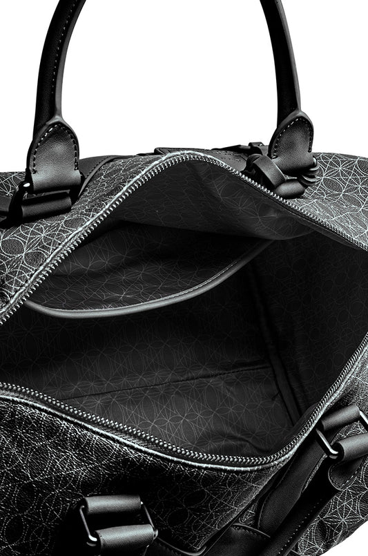 CC Black Weekender Bag mit abnehmbarem Schulterriemen und OLAKALA Metallreißverschluss, ideal für Reisen. Maße: 50cm x 23cm x 30cm.