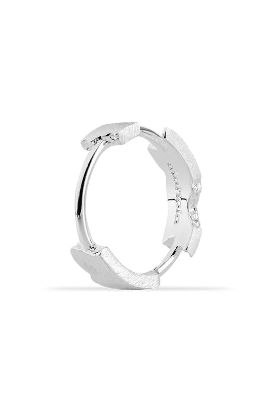 E.O.I Brushed Fragment Ring Silver in 925 Sterling silver with diamonds and heart design, engraved OLA KALA logo, stylish fashion and engagement ring.