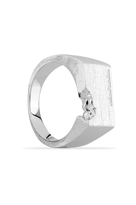 E.O.I Brushed Statement Ring: Silver signet ring in a 