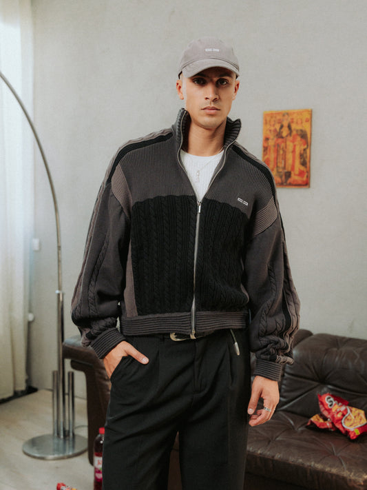 Knitted College Jacket Gray