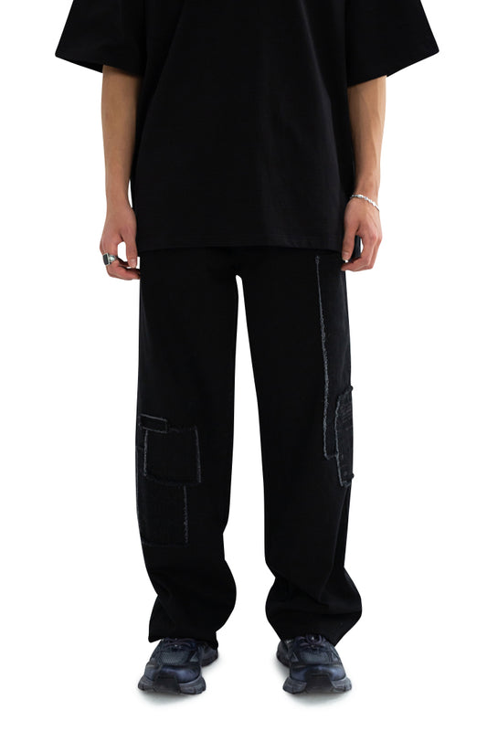 Patched Denim Pants Black
