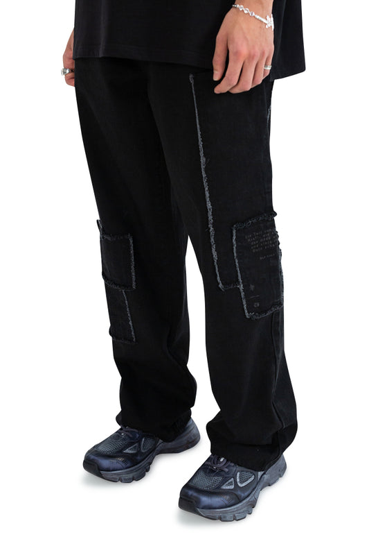 Patched Denim Pants Black