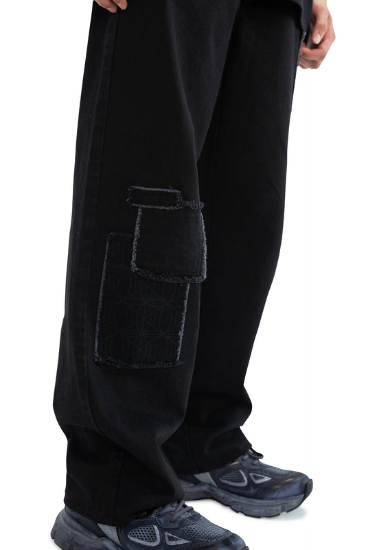 Patched Denim Pants Black