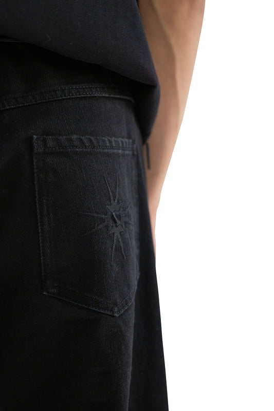 Patched Denim Pants Black